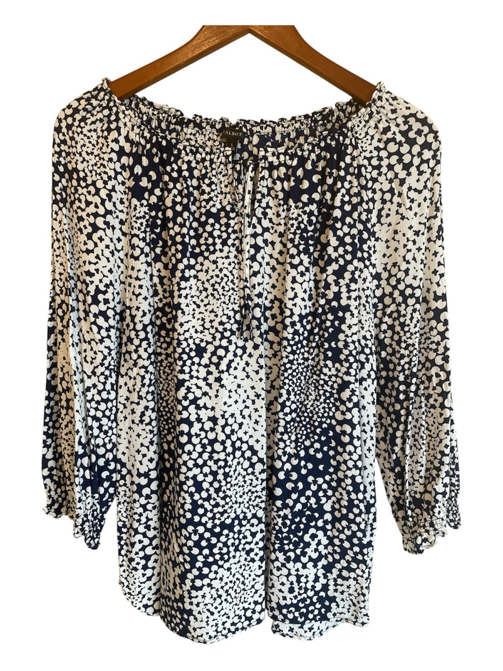 Talbots Navy and White Printed Peasant Tunic